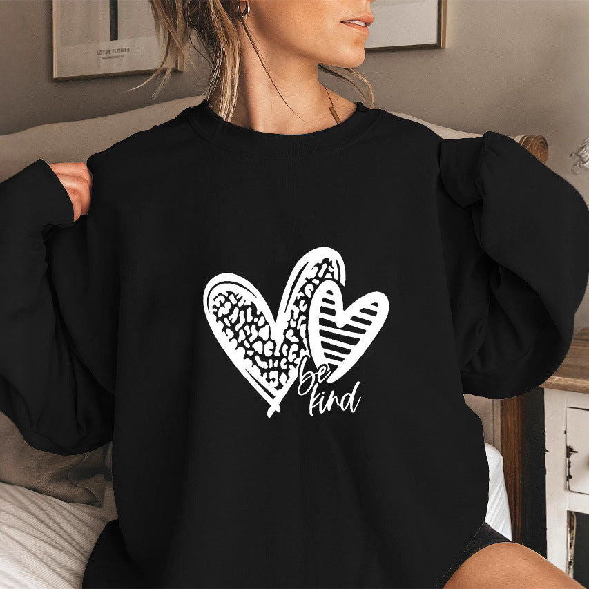 Damen Sweatshirt Herzmotiv Lässiger Schnitt Grau