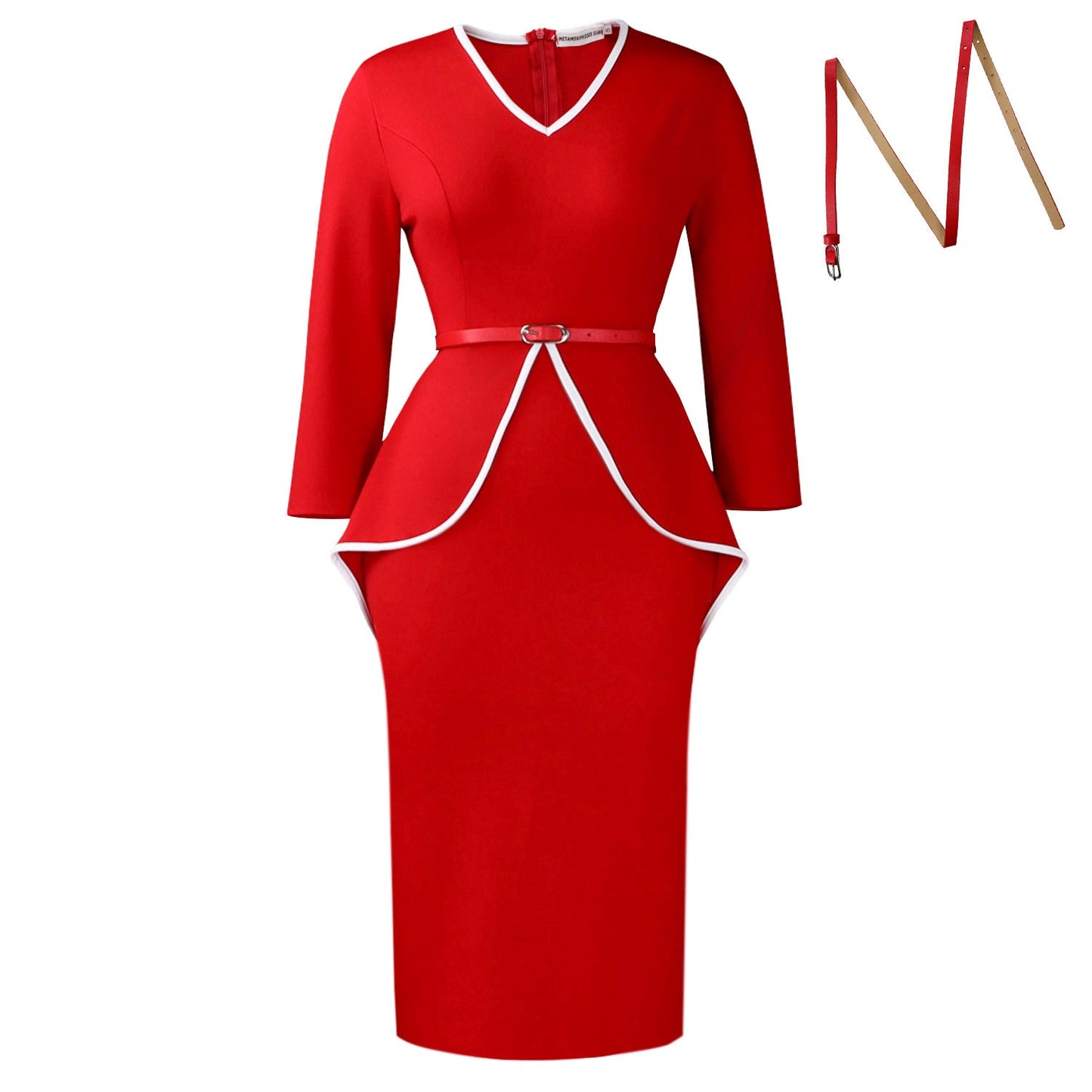 Damen Etuikleid mit Peplum-Design und Taillengürtel