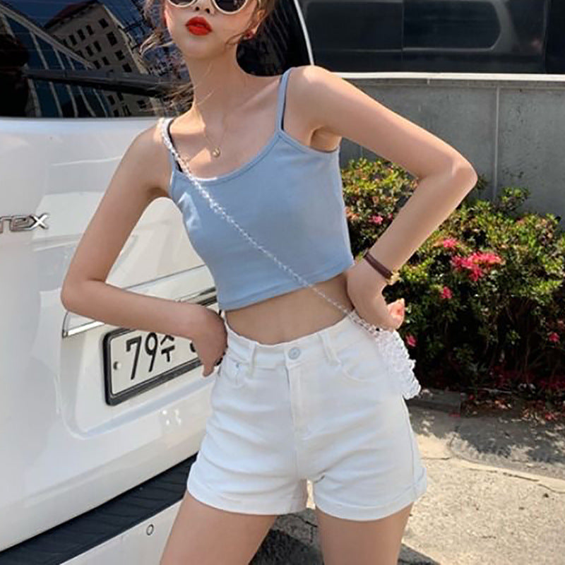 Damen Cropped Elastisch Schmale Träger