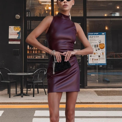 Damen Kleid Stehkragen Glänzend Eveloria