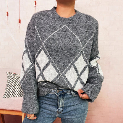 Damen Strickpullover Karomuster Eveloria