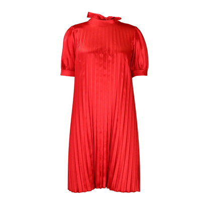 Damen Plissee-Kleid mit Bindeband und Halbärmeln