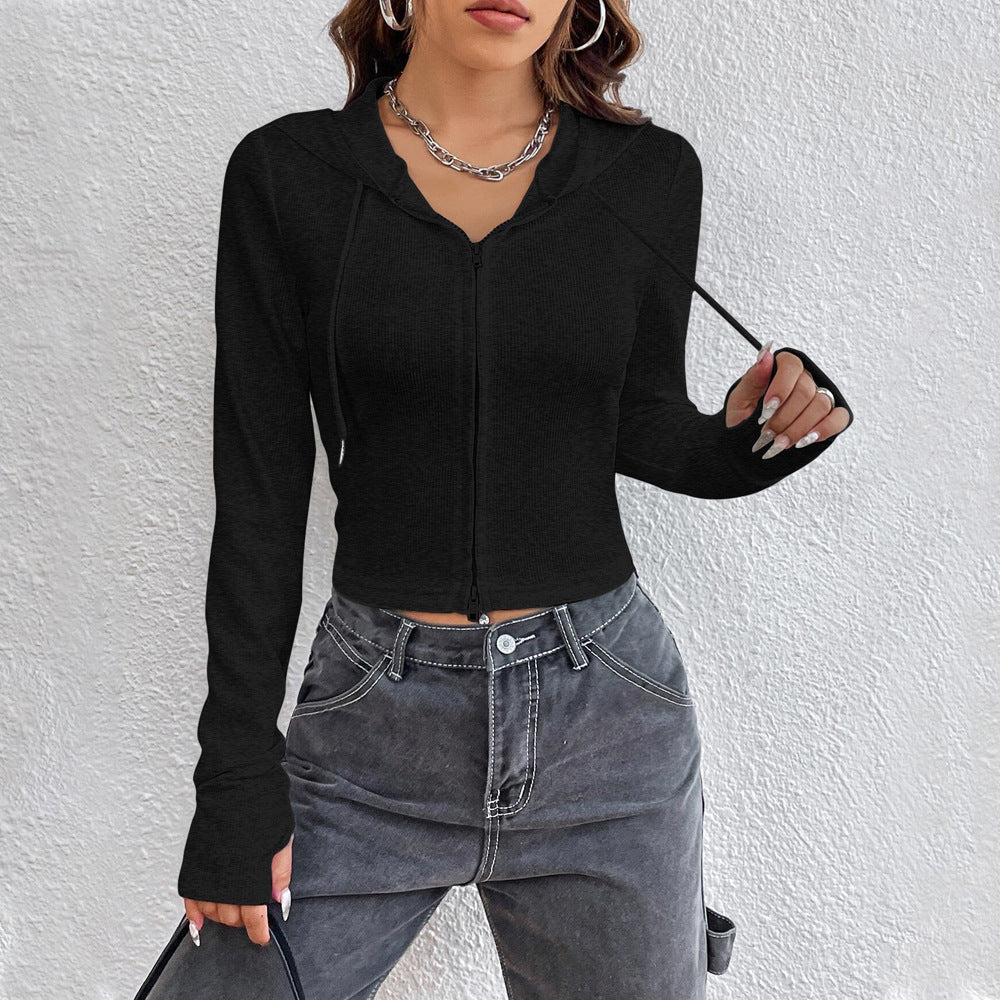 Damen Cropped Hoodie Kapuze Reißverschluss Eveloria