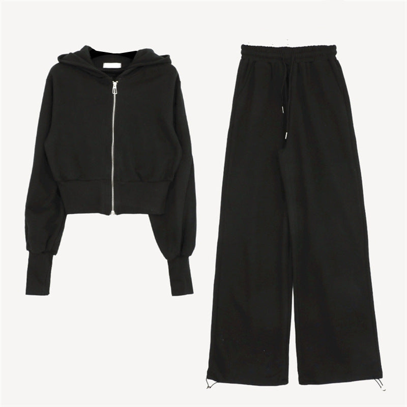 Damen Sportliches Loungewear-Set mit Cropped Kapuzenjacke und weiten