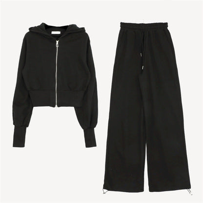 Damen Sportliches Loungewear-Set mit Cropped Kapuzenjacke und weiten