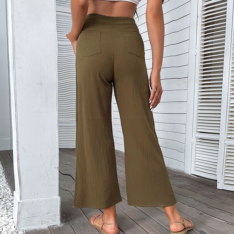Damen Hochwaisted Hosen Knopfdetail Faltenwurf Eveloria