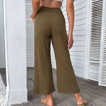 Damen Hochwaisted Hosen Knopfdetail Faltenwurf Eveloria