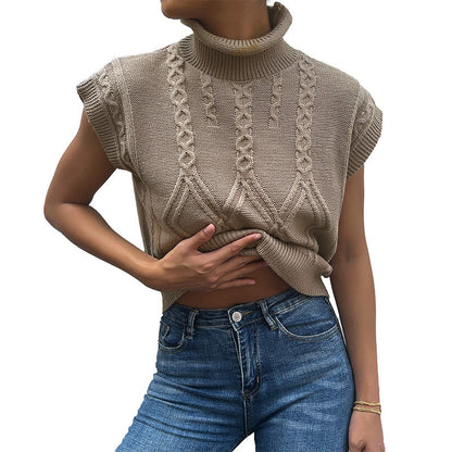 Damen Strickoberteil mit hohem Kragen und Zopfmuster