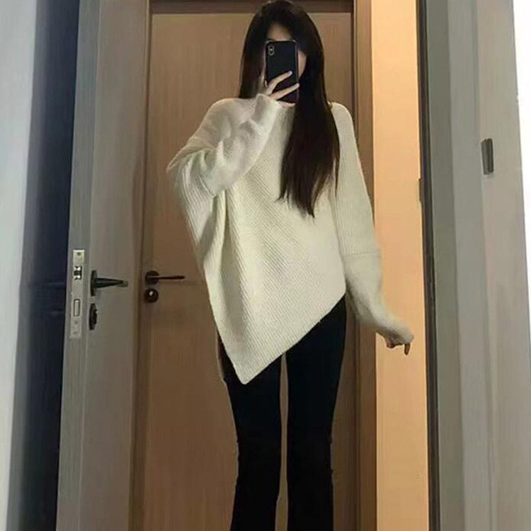 Damen Oversized Strickpullover Asymmetrisch Rippstruktur