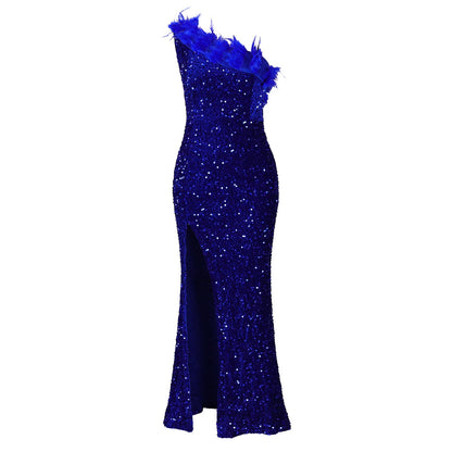 Damen Abendkleid Glitzernd Asymmetrisch Pailletten