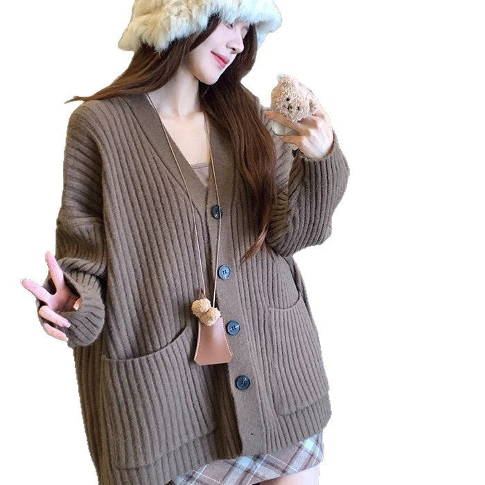 Damen Grobstrickjacke Komfortschnitt Praktische Taschen Eveloria