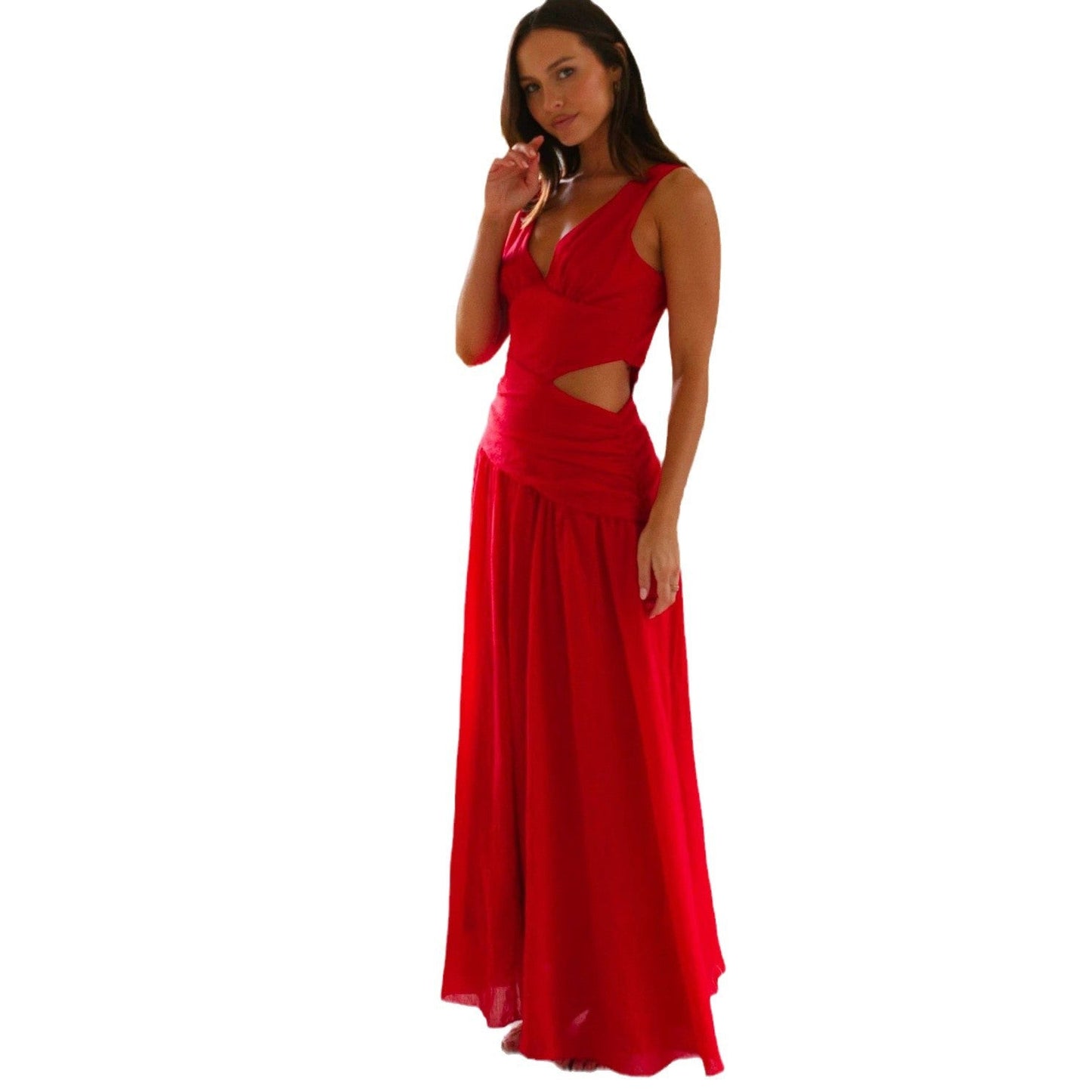 Damen Maxikleid Cut-Out-Details Fließender Rock
