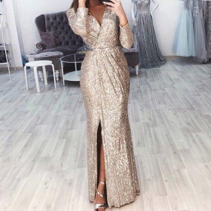 Damen Abendkleid Wickelschnitt Schlitz Eveloria