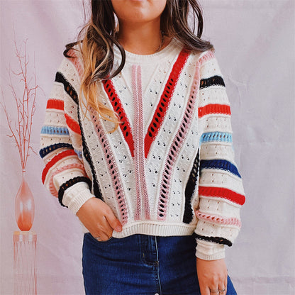 Damen Pullover V-Ausschnitt Strickdesign Bunt - Eveloria