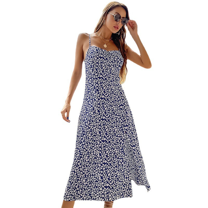 Damen Maxikleid Floralmuster Seitenschlitz Eveloria