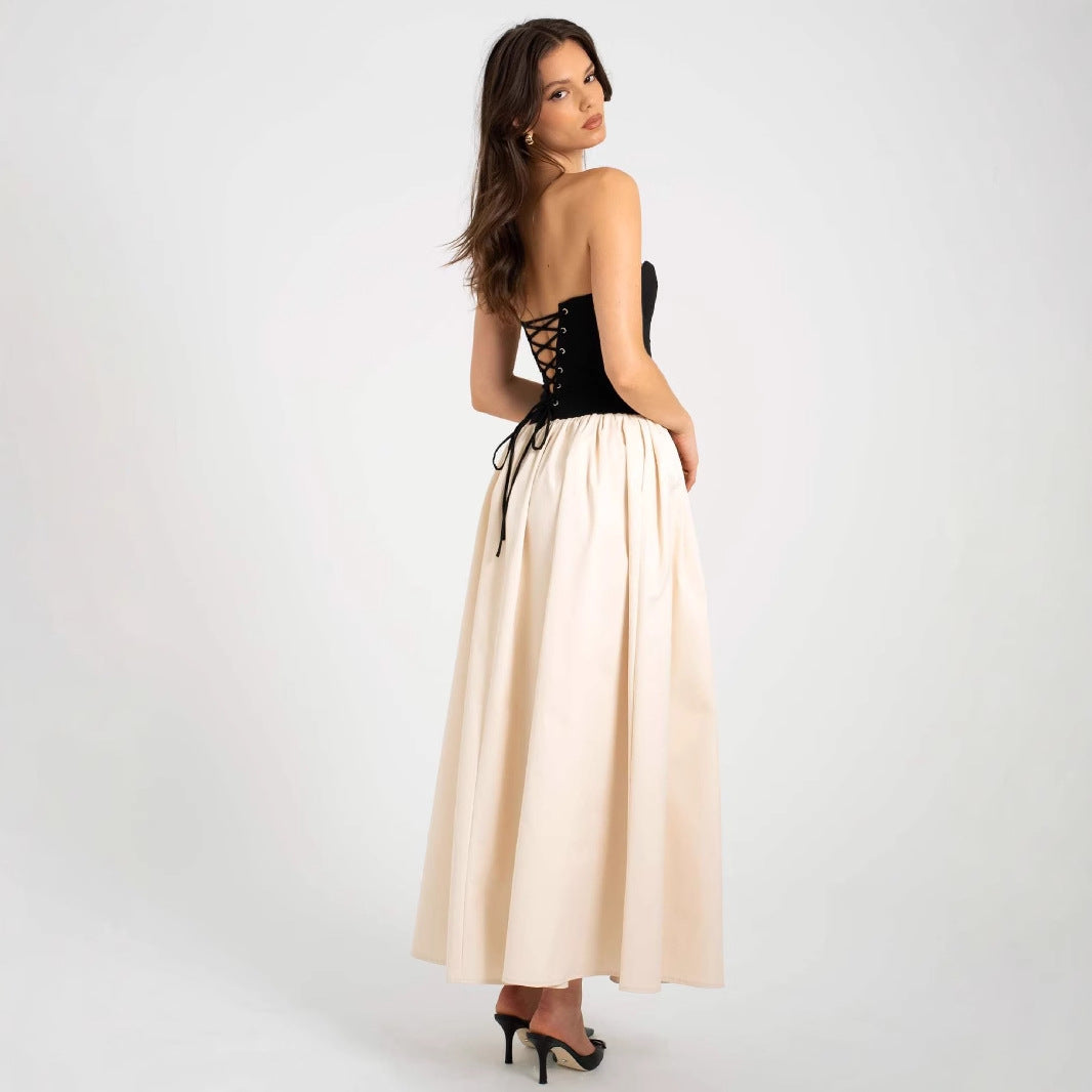 Damen Maxikleid Herzförmiger Ausschnitt Eleganter Rock