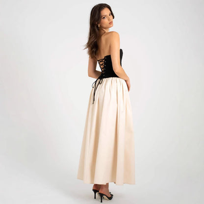Damen Maxikleid Herzförmiger Ausschnitt Eleganter Rock
