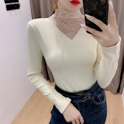 Damen Bluse mit Spitze Elegant Weiß