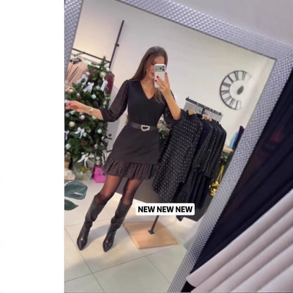 Damen Kleid mit Puffärmeln und Gürtel Eveloria