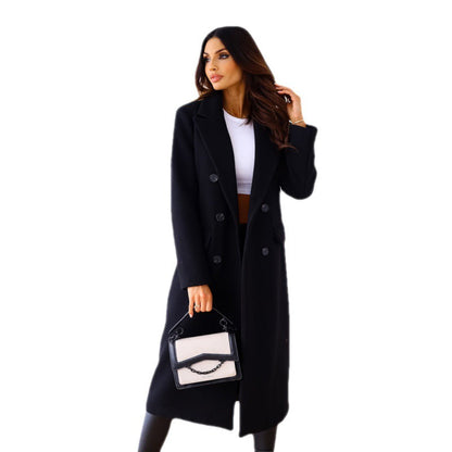 Damen Wollmantel Elegantes Design Doppelter Knopf