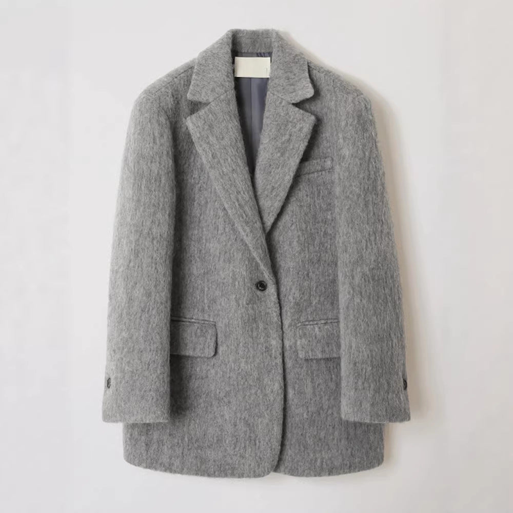 Damen Wollblazer Moderner Schnitt Kuschelig Anthrazit Eveloria