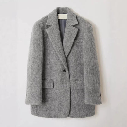 Damen Wollblazer Moderner Schnitt Kuschelig Anthrazit Eveloria