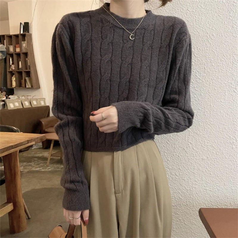 Damen Grobstrickpullover Strukturiertes Zopfmuster Lässig Beige