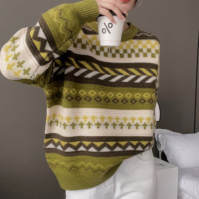 Damen Strickpullover Musterdesign Kaschmir Braun