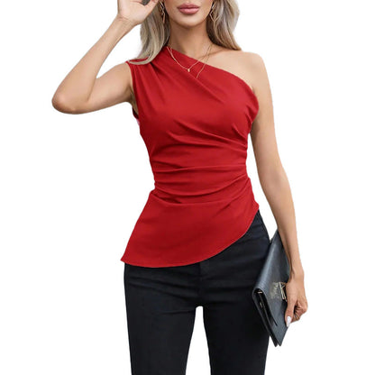 Damen One-Shoulder-Oberteil mit Raffungen Asymmetrisch - Eveloria