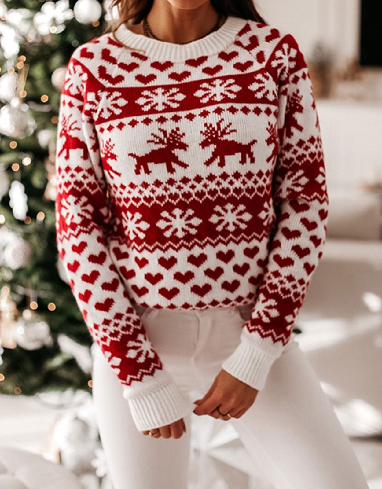 Damen Weihnachtspullover Traditionelles Muster Eveloria