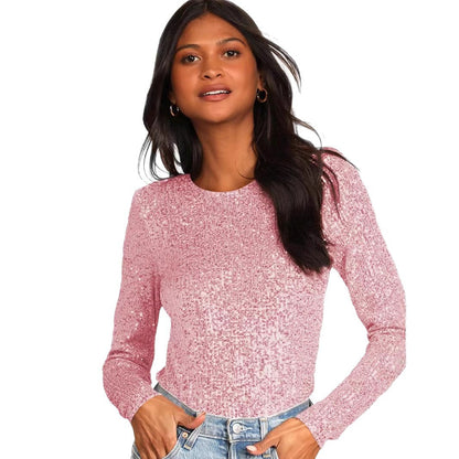 Damen Glitzerbodysuit Langer Ärmel Schimmerstoff Eveloria