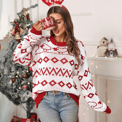 Damen Strickpullover Festlich Muster Mix Weite Ärmel Eveloria
