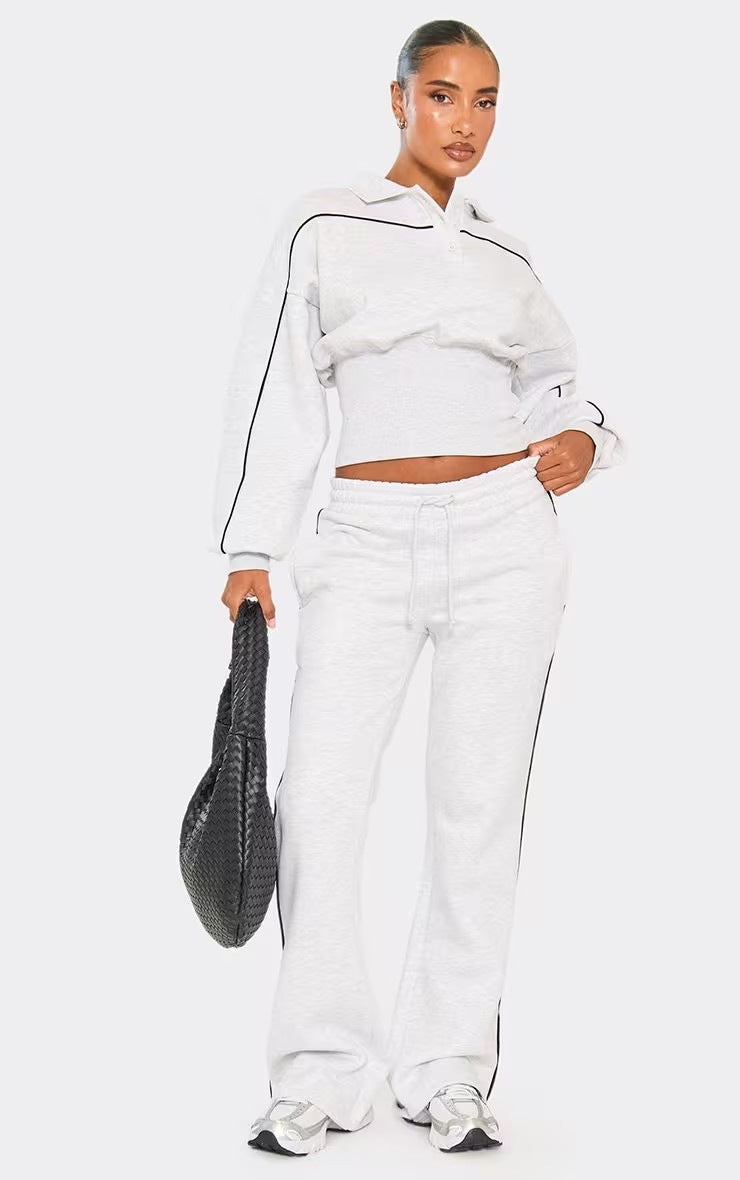 Damen Sportliches Crop- und Jogginghose Set Baumwolle