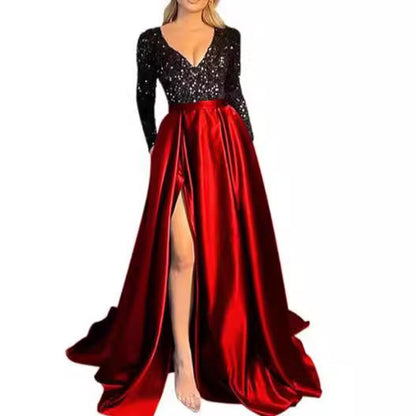 Damen Abendkleid mit Pailletten und hohem Schlitz