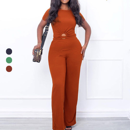 Damen Jumpsuit Hochgeschnitten Mit Schlitz Schwarz Eveloria - Eveloria