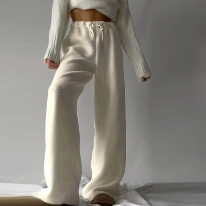 Damen Freizeithose Hochbund mit Taschen Kuschelstoff Beige