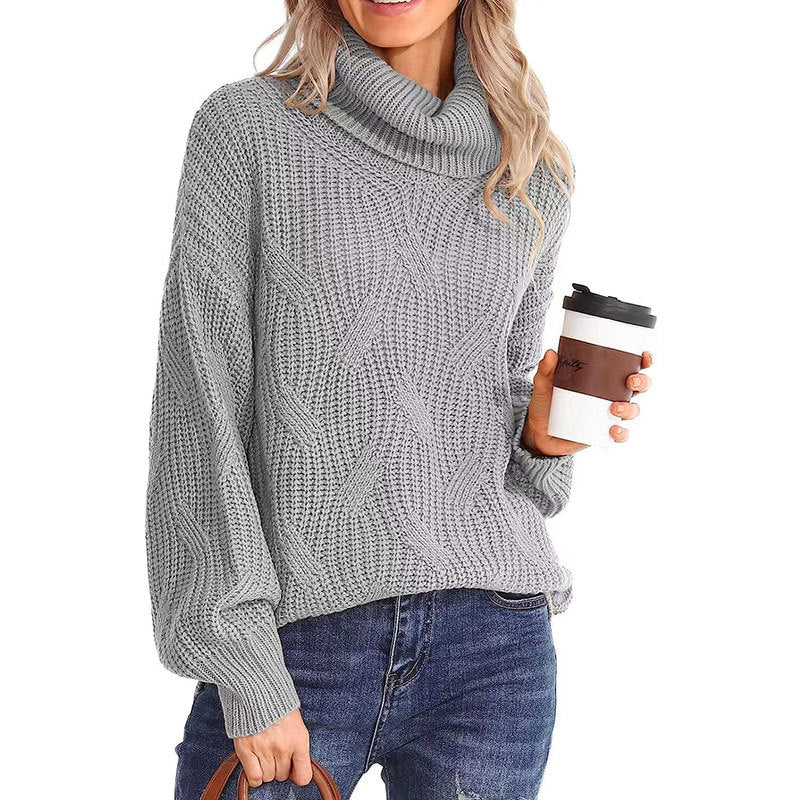 Damen Strickpullover Hochkragen Strukturmaschen Optik - Eveloria