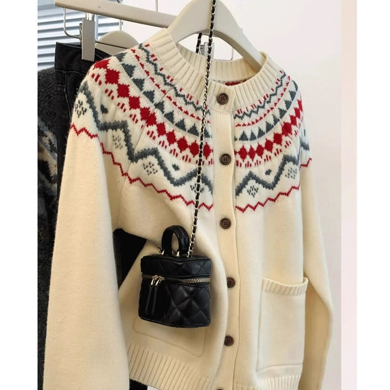 Damen Strickjacke Traditionelles Muster Eveloria