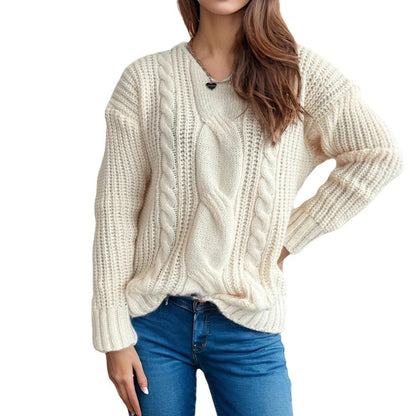 Damen Grobstrickpullover Zopfmuster Moderner Schnitt Eveloria