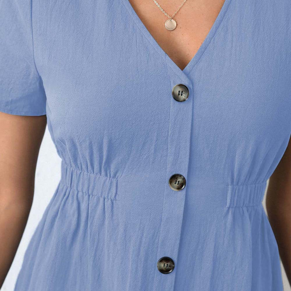 Damen Kurzarmkleid Elastisch Knöpfe Eveloria