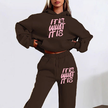 Damen Hoodie Jogginghose Set mit Schriftzug Grau