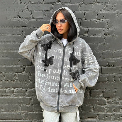 Damen Oversized Kapuzenjacke Einzigartiges Printdesign Eveloria
