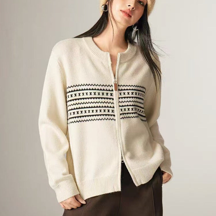 Damen Strickjacke Nordic Muster Reißverschluss Eveloria - Eveloria