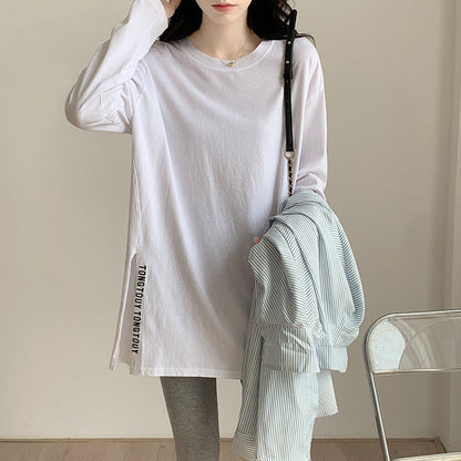 Damen Oversized-Shirt Längeres Design Seitliche Schlitzen Weiß