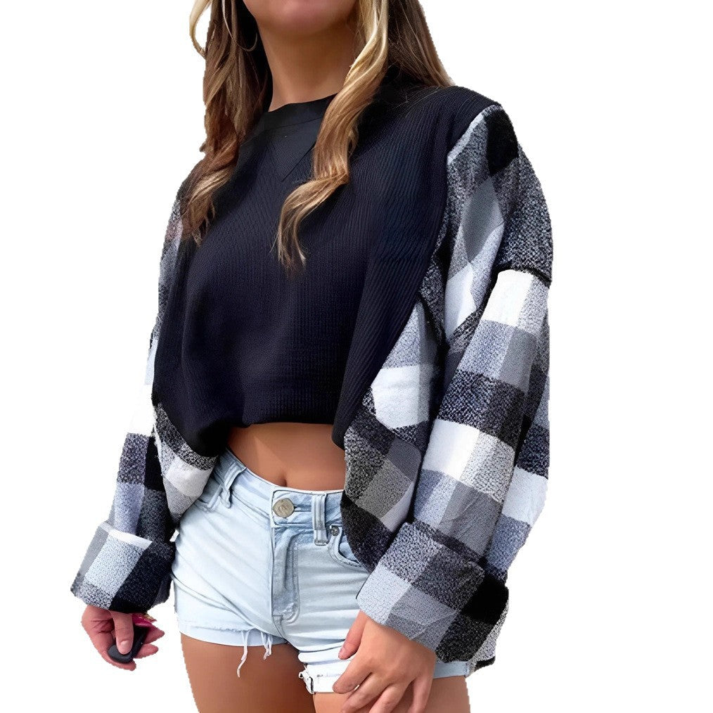 Damen Oversized-Pulli Karomuster Waffle-Struktur Beige