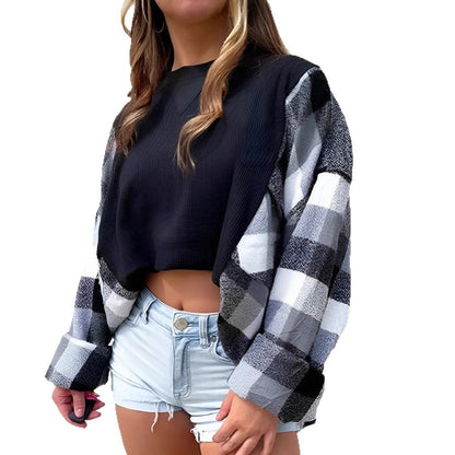 Damen Oversized-Pulli Karomuster Waffle-Struktur Beige