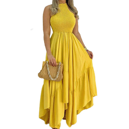 Damen Maxikleid Hochgeschlossen Voluminöser Rock Eveloria