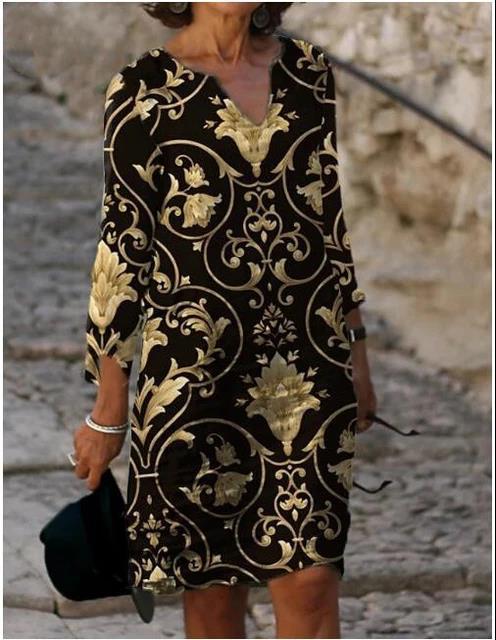 Damen Kleid mit V-Ausschnitt Florales Muster Eveloria