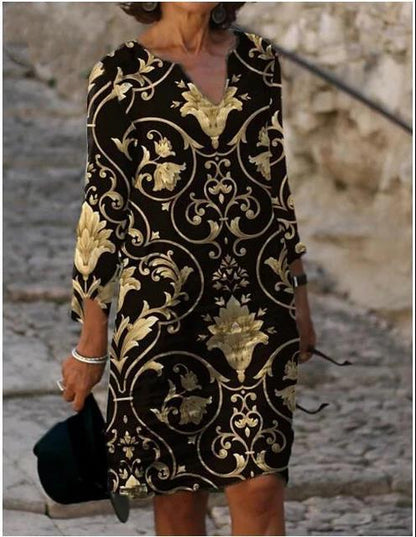 Damen Kleid mit V-Ausschnitt Florales Muster Eveloria