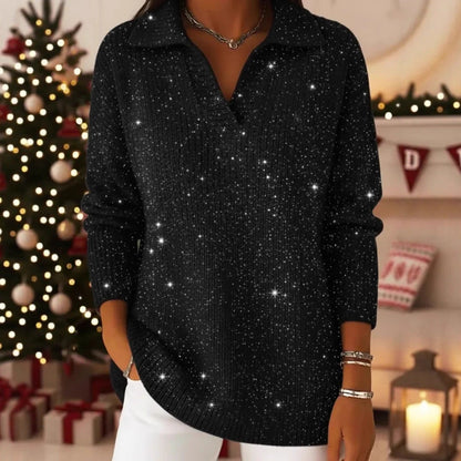 Damen Strickpullover Schimmer Effekt Moderner Kragen Eveloria